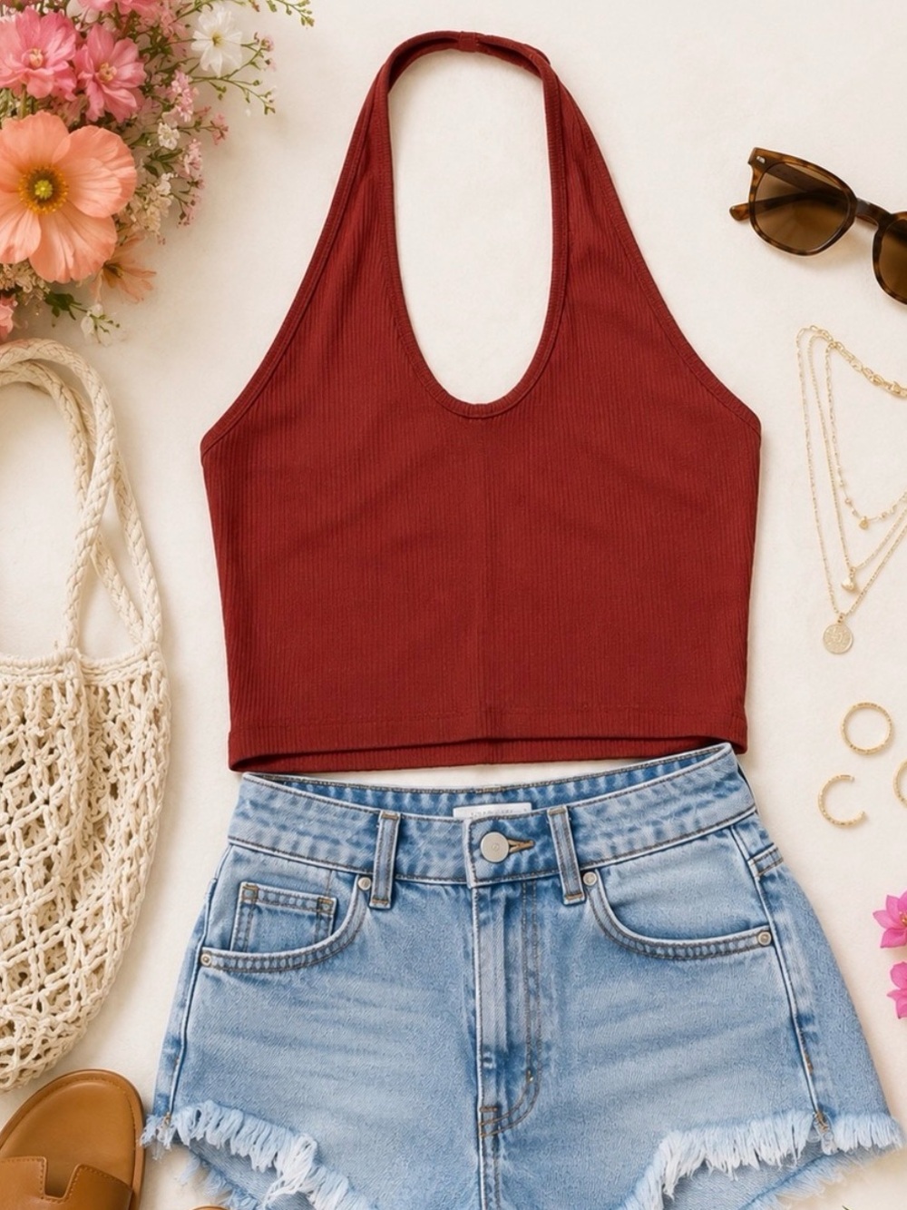 Urban Outfitters Out From Under Halter Crop Top Rust Red Boho Tank Size Small